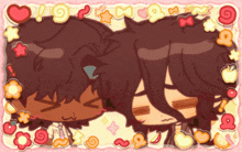 a cartoon drawing of two boys with hearts and stars around them