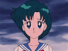 a girl with blue hair and blue eyes is wearing a sailor suit