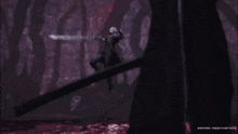 a video game character is holding a sword in the air