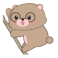 a cartoon bear wearing glasses is sitting on a branch