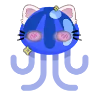 a cartoon drawing of a blue octopus with a cat 's face and ears