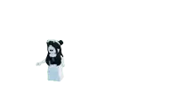 a cartoon character with a white bow on her hair