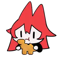 a cartoon character with red hair is eating a gingerbread man