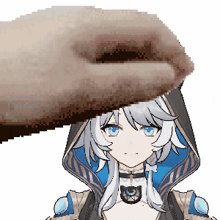a pixel art drawing of a girl with a hood