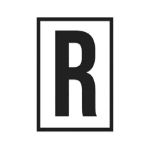 a black and white logo with the letter r in a square