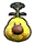 a pixel art drawing of a yellow avocado with a brown nose and a green stem .