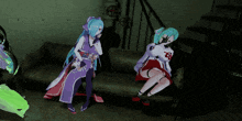 two anime girls are sitting on a couch and one has a red heart on her chest