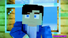 a minecraft character is looking out a window with the words visualization below it