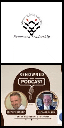 a screenshot of a podcast called renowned leadership with stephen morris and richard blank