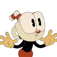 a cartoon character with a cup and a cane