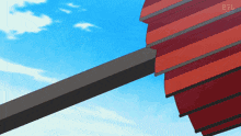 a cartoon drawing of a red umbrella with a blue sky in the background and the number 120 on the bottom