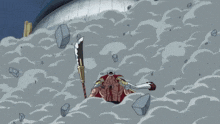 a cartoon of a man with blood coming out of his chest holding a stick