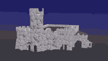 a computer generated image of a castle with a blue sky behind it