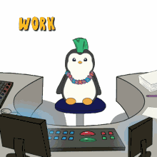 work office computer working penguin