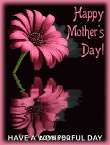 a happy mother 's day greeting card with a pink flower on a black background