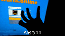 a person pressing a button on a screen that says angry on it
