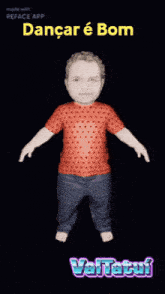 a man in a red shirt is dancing with the words dancar e bom written above him
