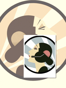 a drawing of a woman wearing a headset with the letters cc on it