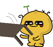 a cartoon character with a plant growing out of his head is standing next to a table .