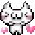 a pixel art drawing of a cat with pink hearts around its neck .