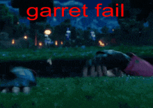 a dark room with the words garret fail written in red