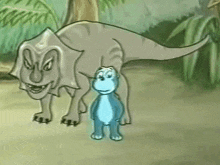 a cartoon of a dinosaur standing next to a frog with the words fa andiamocene below it