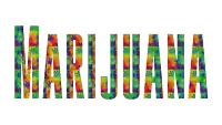 the word marijuana is written in green and purple leaves