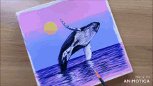 a painting of a humpback whale in the ocean is made in animatica