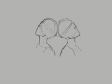 a black and white drawing of a person 's head