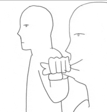 a drawing of a man holding another man 's fist .