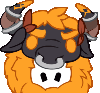 a cartoon drawing of a bull with horns and a white face