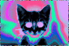 a colorful image of a cat with glowing eyes and the words ok-cats below it