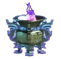 a purple flame is coming out of a blue vase