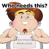 a man holding a sign that says technical analysis