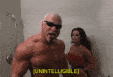 a man and a woman are standing in a bathroom and the man is saying [ unintelligible ]