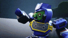 a cartoon pig is transformed into a robot with a tape player on his chest .