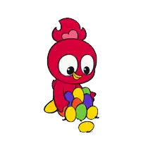 a cartoon character is holding a bunch of colorful balloons