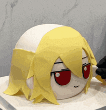 a cartoon character with yellow hair and red glasses
