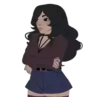 a drawing of a girl with long black hair and a choker