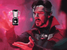 doctor strange holds a kitchenaid blender in his hand
