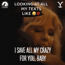 I Save All My Crazy For You Baby Beth Dutton GIF - I Save All My Crazy For You Baby Beth Dutton Kelly Reilly GIFs