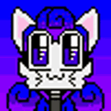 a pixel art drawing of a cat wearing headphones .