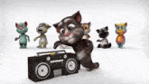 a group of cartoon cats are standing around a boombox