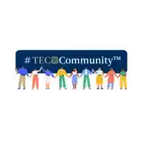 a group of people are holding hands in front of a sign that says " tec community "