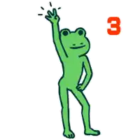a green frog is standing up and pointing up with the word go behind him .