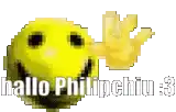 a pixel art image of a smiley face with the words hallo phillipchu written below it .