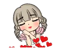 a cartoon girl is surrounded by red hearts on her face