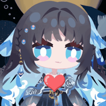 a cartoon girl with a red heart in her hands