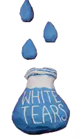 a blue bag that says white tears with blue drops coming out of it