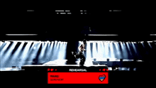 a man on a stage with the words rehearsal parg survivor on it